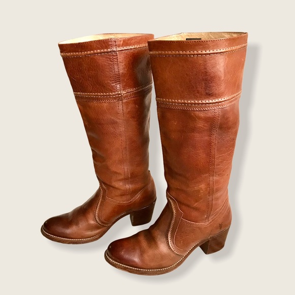 Frye Jane Stitch Leather Heeled Knee High Boots - Picture 10 of 16